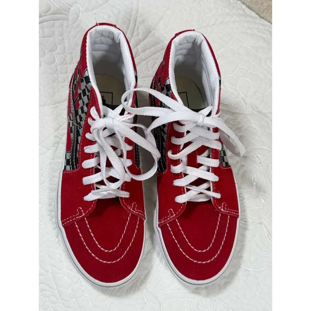 NWOT Vans Kid 3 Red Black White Lace Up High Top Skate Canvas Sneakers